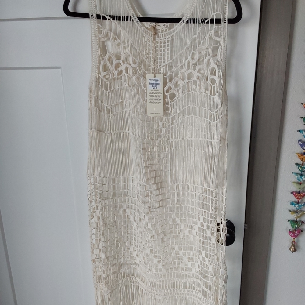 ELAN White Crochet Kimono Swim Cover-Up, US Large, NEW - Picture 4 of 4